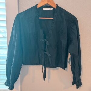 Altar'd State Black Tie-Front Blouse